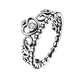 Women's 925 Sterling Silver Crown with Cubic Zirconia Bead Stackable My Princess Tiara Rings (6)