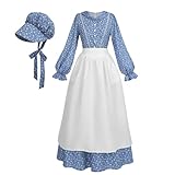 Nuoqi Prairie Dress Women Colonial Pioneer Dress with Bonnet Adult Colonial Costumes Blue S