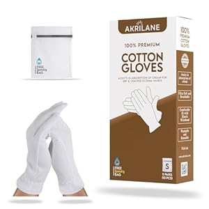 S Small 5 Pairs 100% Premium Cotton Gloves for Dry Hands | Moisturizing Overnight Gloves for Eczema, Psoriasis & Skin Spa Treatment for Women & Men | Washable & Reusable with Free Laundry Bag
