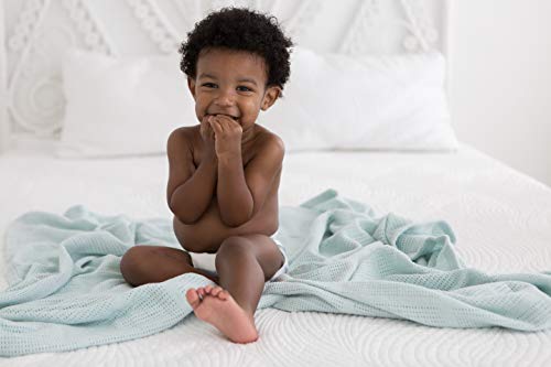 Image of Amazing Baby Cellular Blanket, Premium Cotton Knit, Ultra Soft, Breathable, Cozy Gift for Baby Boys and Girls, Favorite Toddler Blanket, 44 x 44 inches (112 x 112 cm), Soft Blue