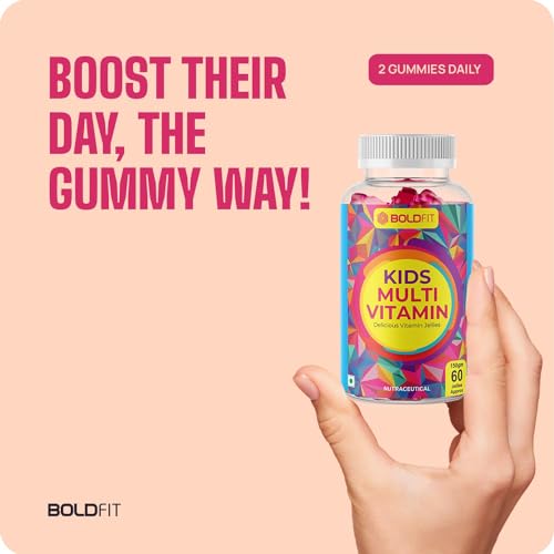 Image of Boldfit Multivitamin Gummies for Kids for Immunity Vitamin Gummies for kids 7-12 years contains Multi Vitamins C,E,B1, B2,B6,B7, and Magnesium immunity booster for kid- 60 Gummy Bear