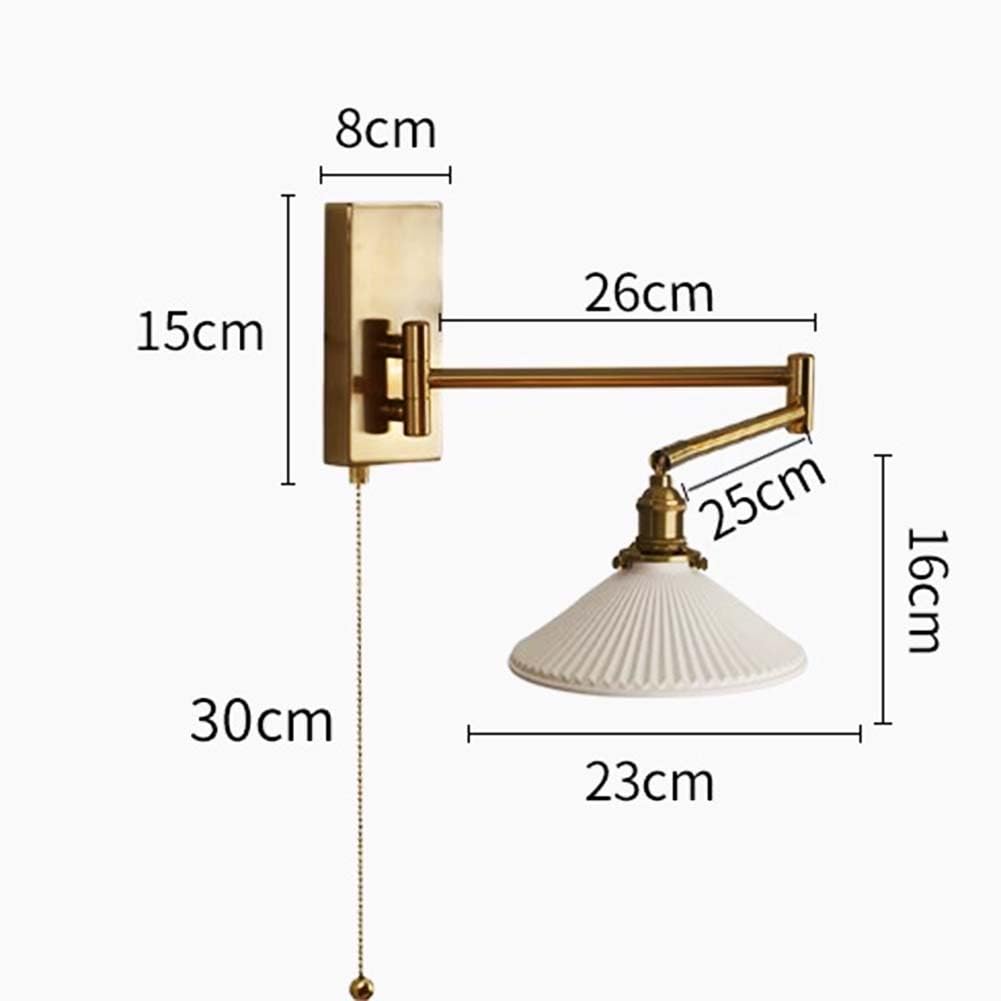 Vintage Industrie Wandleuchte mit Schalter Innen Wandlampe Keramik Lampenschirm Leselampe Gold Faltbar Wandbeleuchtung mit Schwenkbarem Arm Nachttischlampe E27 Fassung für Wohnzimmer Schlafzimmer