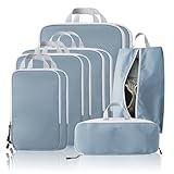 Compression Packing Cubes, 10 Set Packing Cubes for Travel Compression, Lightweight Compressible Package Organizer for Carry On and Suitcases, LakeBlue and Grey