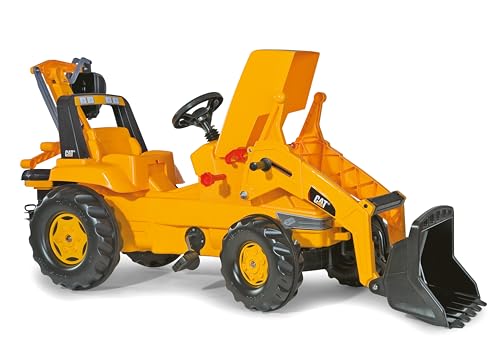 rolly toys CAT Construction Pedal Tractor: Backhoe Loader (Front Loader and Excavator/Digger), Youth Ages 3+ , Yellow