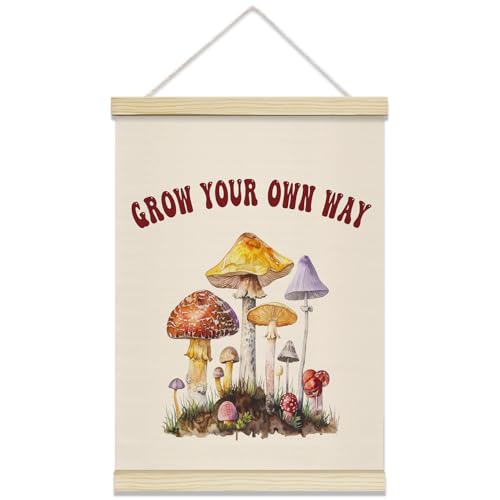 upiquiet Mushroom Wall Decor, Grow Your Own Way Poster Hanger Frames 12x16 Inches, Inspirational Hanging Canvas Wall Art for Kids Room Nursery Classroom Playroom -A01