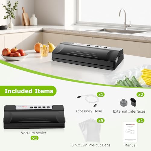Bonsenkitchen Vacuum Sealer Machine with 5 Bags, Black/Silver - image 6