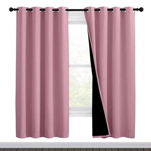 Image of NICETOWN Crystal Pink Full Shade Curtain Panels, Pair of Thermal Insulated & Energy Efficiency Blackout Curtains for Living Room Windows, Lined Silky Performance Window Dressing (46 inch Wide x 72 inch Long)