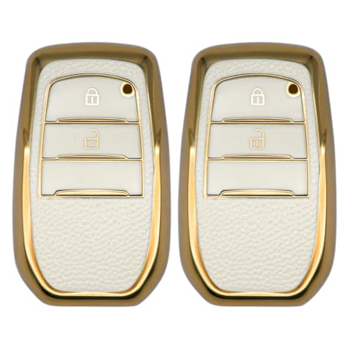 Image of KMH - TPU Leather Gold Pattern Key Cover Compatible with Toyota D1 (White) (Pack of 2)