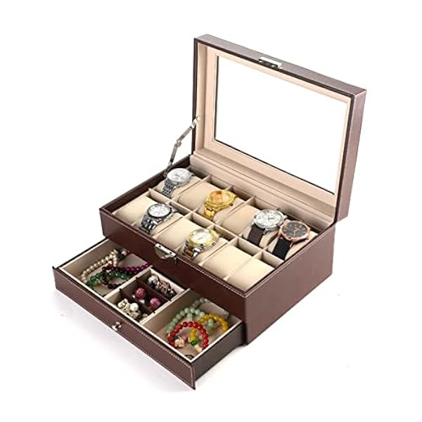 Horlogedoos 2-laags PU-leer Horloge Display Box Opslaghouder Organizer Horloge Case Sieraden Display Watch Box, C Watch Organizer voor opslag en weergave