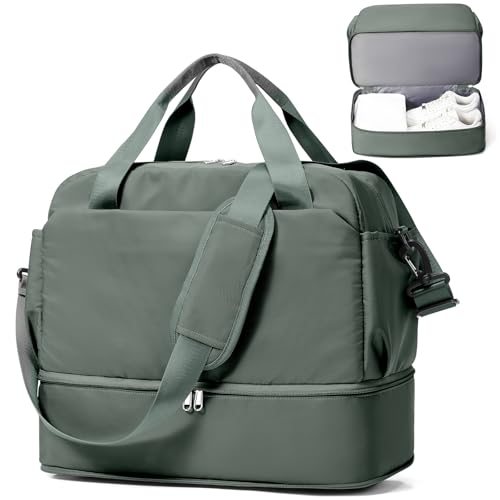 Reisetasche Damen 40x30x20 Ryanair Handgepäck Tasche Sporttasche Weekender Bag Schwimmtasche Wasserdicht Travel Duffle Bag Fitnesstasche Trainingstasche Krankenhaustasche mit Schuhfach,L3-Grün