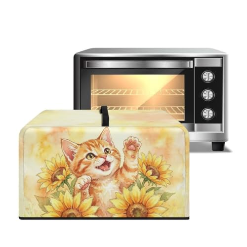 Image of Microwave Oven Dust Cover Decorative Air Fryer Toaster Oven Cover Countertop Microwave Protector for Indoor Kitchen Decor, S, Cat Sunflower Yellow Tie-dye