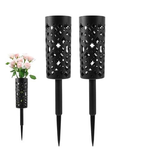 Macetas de cementerio con puntas – 2 macetas decorativas, macetas para tumbas conmemorativas, florero para tumba, maceta para tumba | Soporte floral de metal robusto y ahuecado para jardinera de