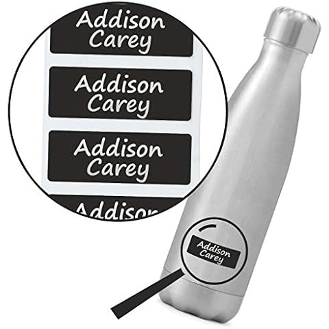 Black Water Bottle Labels Personalised Dishwasher Proof/Waterproof Nametags/Nametapes by FunnyBone™ Stickers (40 Labels) Cover