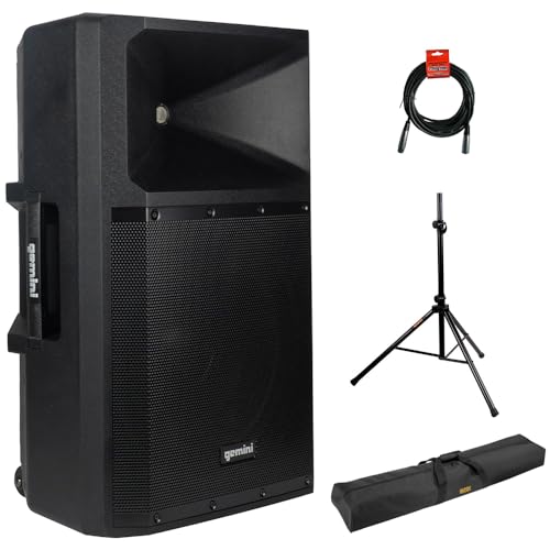 Gemini Sound GSP-2200: Elite 2200W 15' Active DJ PA Speaker with Bluetooth Stereo, Integrated 3-Channel Mixer Bundle with Steel Speaker Stand, Stand Bag and XLR Cable