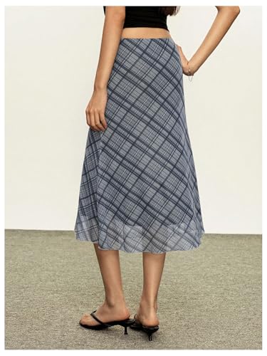 MakeMeChic Women's Y2k Plaid Gingham Skirt Mid Waist Fishtail Mid Skirts2