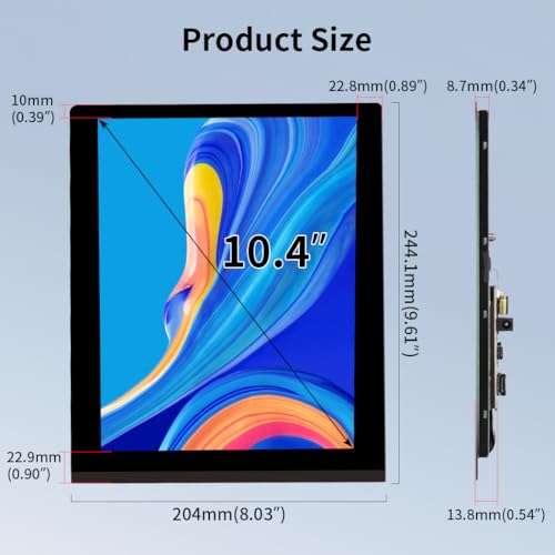 Image of Touch Screen Display 10.4″, IPS 1200:1600 3:4 Vertical Mini HDMI Screen, 500nits Outdoor Readable Industrial Monitor, Second External Monitor for Laptop Rasp Pi AIDA64 STEM DIY