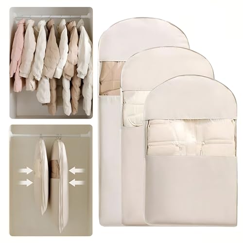 EVIYI Sac à vêtements à suspendre pour économiser de l'espace avec fermeture éclair auto-compression pour doudoune et robe, grands sacs de rangement sous...