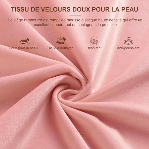 Banc velours rose capitonné pieds acier 113 cm Ckaff