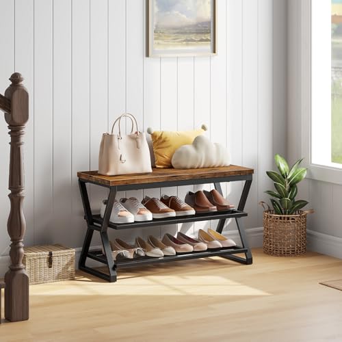 CHOEZON 3-Tier Shoe Storage Bench, Entryway Bench with Storage, X-Shaped