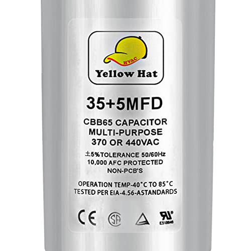 Capacitor for Air Conditioner 35+5 uf MFD 370 or 440 Volt VAC, Multi-Purpose Round Capacitor for AC Motor Run or Fan Motor Start or Condenser Straight
