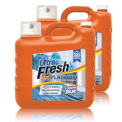 Ultra Fresh 2 x 2.5 Gallon Liquid Laundry Detergent Washing Soap for All Machine Types, 6X Platinum, Up to 640 Loads, Original Blue
