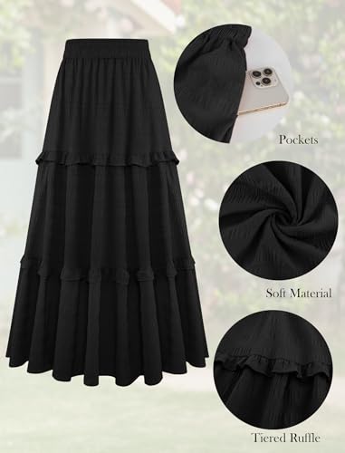 Gracyoga Maxi Skirts for Women Casual Elegant High Waisted A Line Flowy Ruffle Tiered Long Skirt with Pockets3