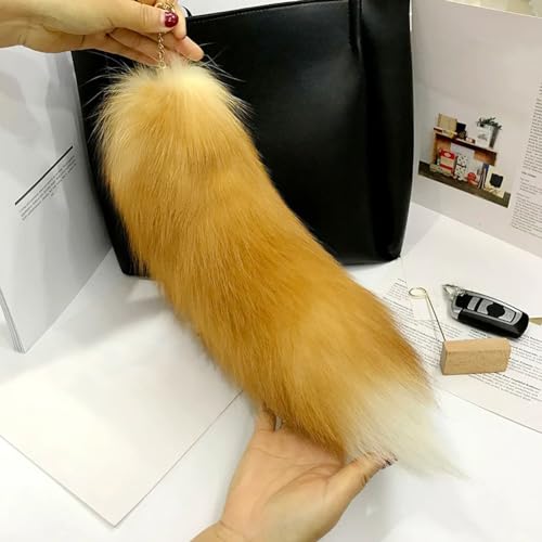 Image of 15.75 Inch Long Fluffy Faux Fur Tail Keychain, Fake Animal Tails for Handbags Backpacks Charm Tassel Ornaments (Golden Yellow)