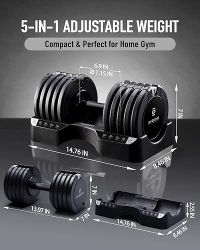 Image of BYZOOM FITNESS Pure Series Adjustable Dumbbell - 12.5 /25 /27.5 /50 /55 /75lb - ONE UNIT OR PAIR(check QTY before purchase) - 5-in-1 / 10-in-1 / 15-in-1 / 21-in-1 Flexible Hand Weights for Home Apartment Garage Gym, Strength Training & Fitness Workouts, White OR Black