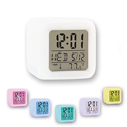 Kids Alarm Clock Digital Clock Wake Up Easy Setting, Alarm Clock for Kids Boys Girls Students, Digital Large Display Time-Date-Alarm with Snooze, LED Night Glowing Cube Alarm Clock with Light