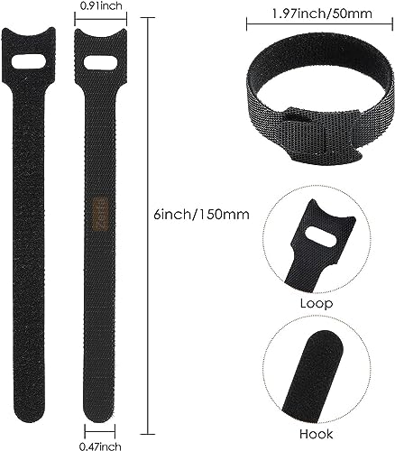 Cable Cord Organizer and Wire Organizer Set, Pack of 10 Reusable and Adjustable Hook & Loop Ties Strap Cable Ties for Efficient Cable Management