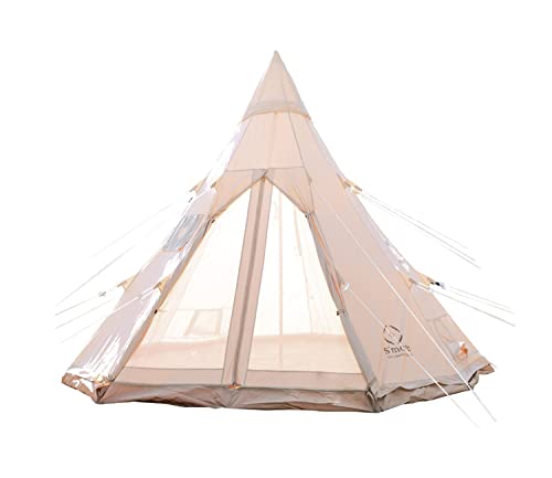 S'more Tippo 5 Preson / 6 Person Canvas Tent, Large Waterproof & Windproof Glamping Tent, 4 Season Tipi, Teepee, Pyramid, Indian Tent, Ideal for Family Camping, Hiking, Backpacking
