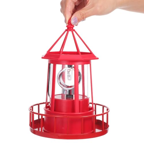Phare solaire rotatif en fer rouge pour illuminer vos soirées de terrasse