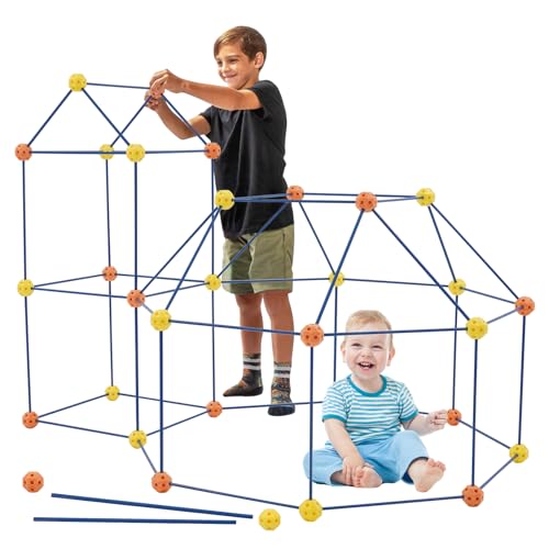 YULEYU Fort Building Kit für Kinder, 158 Stück DIY Schloss BAU Spielen Zelt Indoor & Outdoor, STEM BAU Spielzeug, Bildungsgeschenk für Mädchen und Jungen