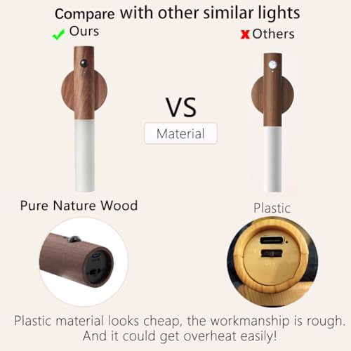 LANDGOO Wooden Motion Sensor Lights Indoor, Magnet Body Hallway Rechargeable LED Wireless Battery Operated Wall Sconce, Portable Decor Torch Night Lighting for Bedroom (Walnut Wood 2PCS) - Image 3