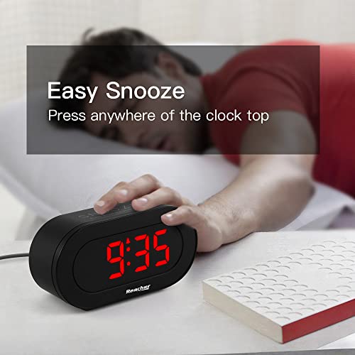 Image of REACHER Small LED Digital Alarm Clock with Simple Operation, Full Range Brightness Dimmer, USB Phone Charger Port, Easy Snooze, Adjustable Alarm Volume, Outlet Powered for Bedrooms Bedside(Black)