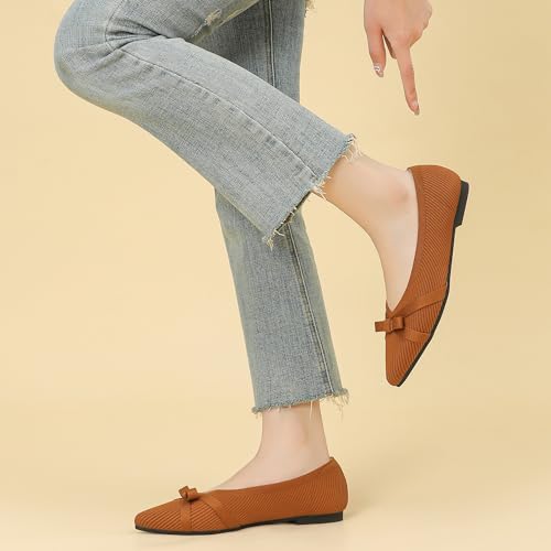 Ballet Flats Shoes for Women - Comfortable Casual Dressy Classic Softable Pointed Toe Bow Knit Work Office Shoe4