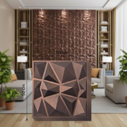 Image of Kayra Decor 3D Wall Panel PVC Diamond Design, Red Copper Rust Color 19.7 inch X 19.7 inch (Pack of 12) - Covers 32.28 Sq. Ft.