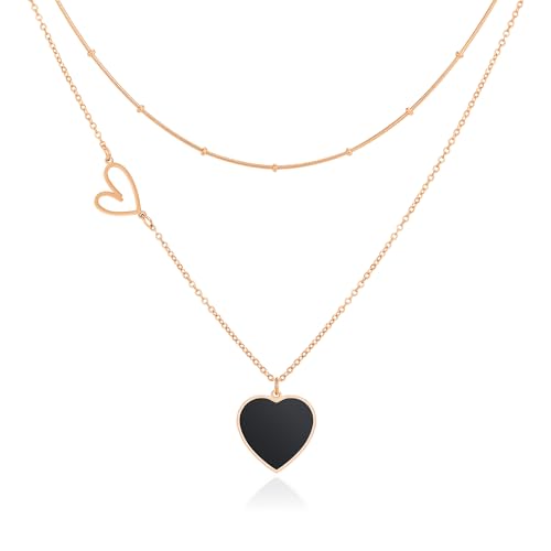 Linawe Layered Choker Heart Pendant Necklace for Women Trendy, Gold/Silver/Rose Gold Chain Stainless Steel Stacked Necklaces, Double Heart Necklace Y2K Preppy Jewelry