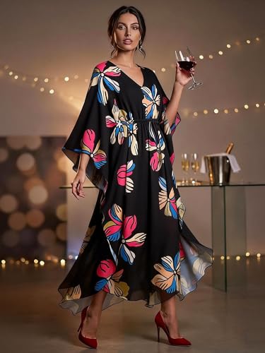 Image of Moss Rose Kaftan Dresses for Women V Neck Summer Swimsuit Cover up Caftan Maxi Beach Dresses