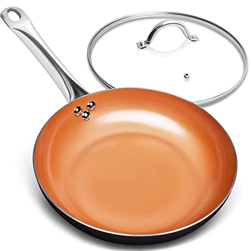 Michelangelo 8 Inch Frying Pan Nonstick, Copper Frying Pan with Lid, Small Frying Pan with Ceramic Coating, Nonstick Frying Pan 8 Inch, Small Copper Skillet, Small Fry Pan - 8 Inch