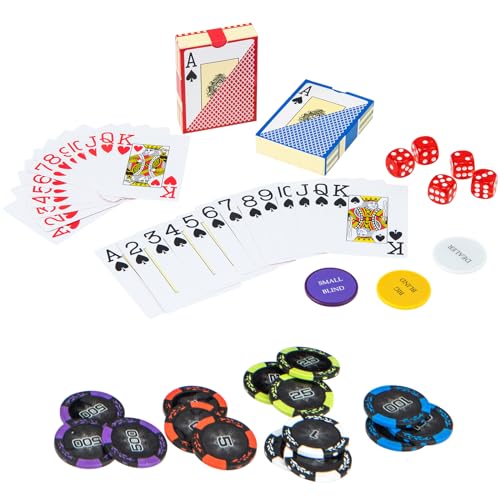 DREAMADE Aluminium Pokerkoffer mit 300 nummerierten Laser Poker Chips/ 2 Pokerkarten Set/ 5 Würfel/ 3 Dealer-Buttons, Pokerspiel, Poker Komplett Set Pokerset Profi Texas Hold'em (300 Chips) – Bild 8