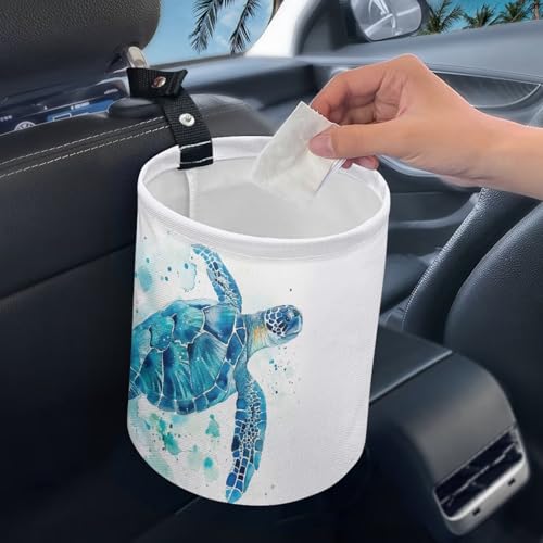 Image of Sea Turtle Car Trash Can Reusable Portable Car Garbage Bin Easy to Clean Collapsible Waste Multipurpose Bin Auto Accessories Interior