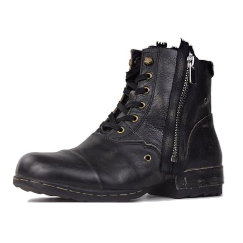 Image of Mens Chukka Biker Cowboy Stylish Motorcycle Combat Hiking Fashion Casual Cowhide Leather Ankle Side Zipper Boots CD-5008-8-Retro-US-R