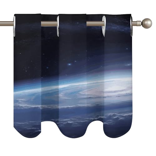 Cortinas opacas de dormitorio y cocina con estampado espacial, cenefa de ventana corta 6
