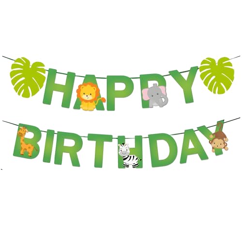 Image of Juzfun Happy Birthday Letter Banner Animal Kingdom Themed Alphabet Letters Wall Hanging Decoration Glossy Paper Material