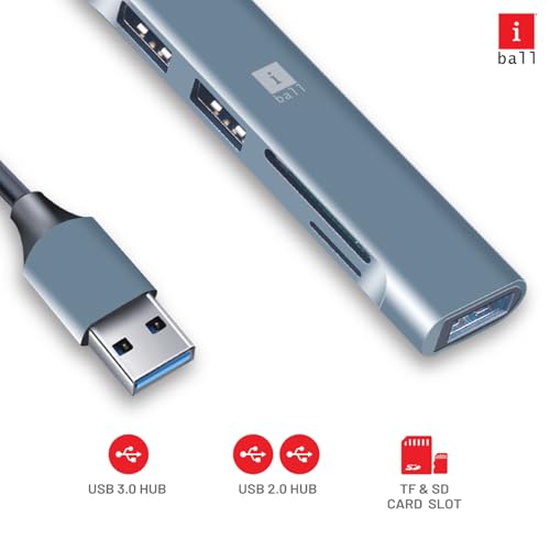 Image of Bridge 500 USB Hub + Card Reader Multifunctional Adapter, 5-in-1, 3-Port USB Hub (1-Port USB 3.0 + USB 2.0 x 3-Ports) + 2-Slots SD + TF Card Reader, Aluminium Case, Plug-N-Play, Widely Compatible