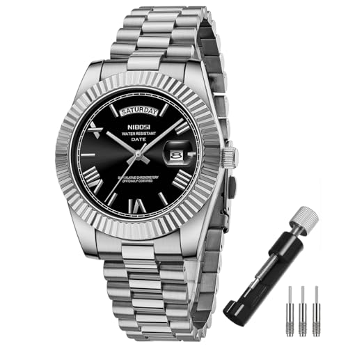 NIBOSI Watches for Men Fashion Waterproof Business Stainless Luxury Analog Quartz Simple Dress Classic Day Date Dad Father Gifts Silver Black Wrist Watch -  ADALOVE, ADA-G2628silverblack