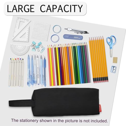 Image of Fmeida Pencil Case Pouch - Water Resistant Pencil Pouch Portable Pencil Bag Simple Office Stationery Pouch with Handle Back to School Supplies - Black