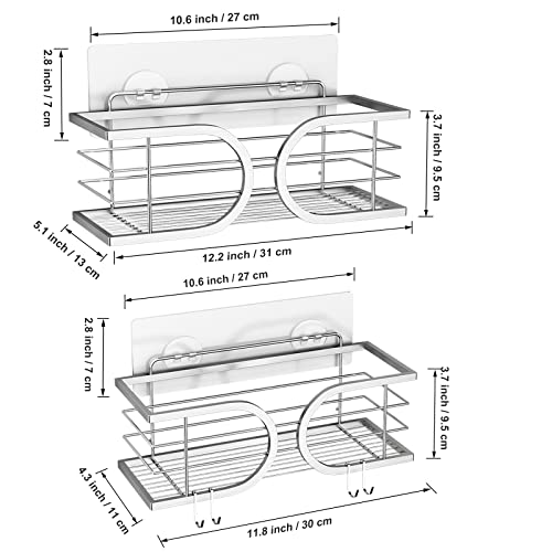 Swiftshark Adhesive Shower Caddy Shelf, No Drilling Wall Mounted Stainless Steel Shower Organizer For Inside Shower, Rustproof Bathroom Storage Shelf & Kitchen Spice Rack - 2 Pack (Silver) #TOP2