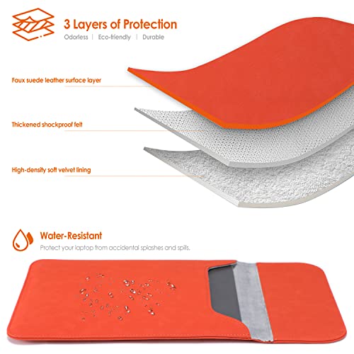 Hyzuo 13 Inch Laptop Sleeve Compatible With Macbook Air M2 A2681 13.6" Display, Macbook Air 13 M1 2018-2023, Macbook Pro 13 M2 M1 2016-2023, Faux Suede Leather Case With Accessory Bag, Orange #TOP2